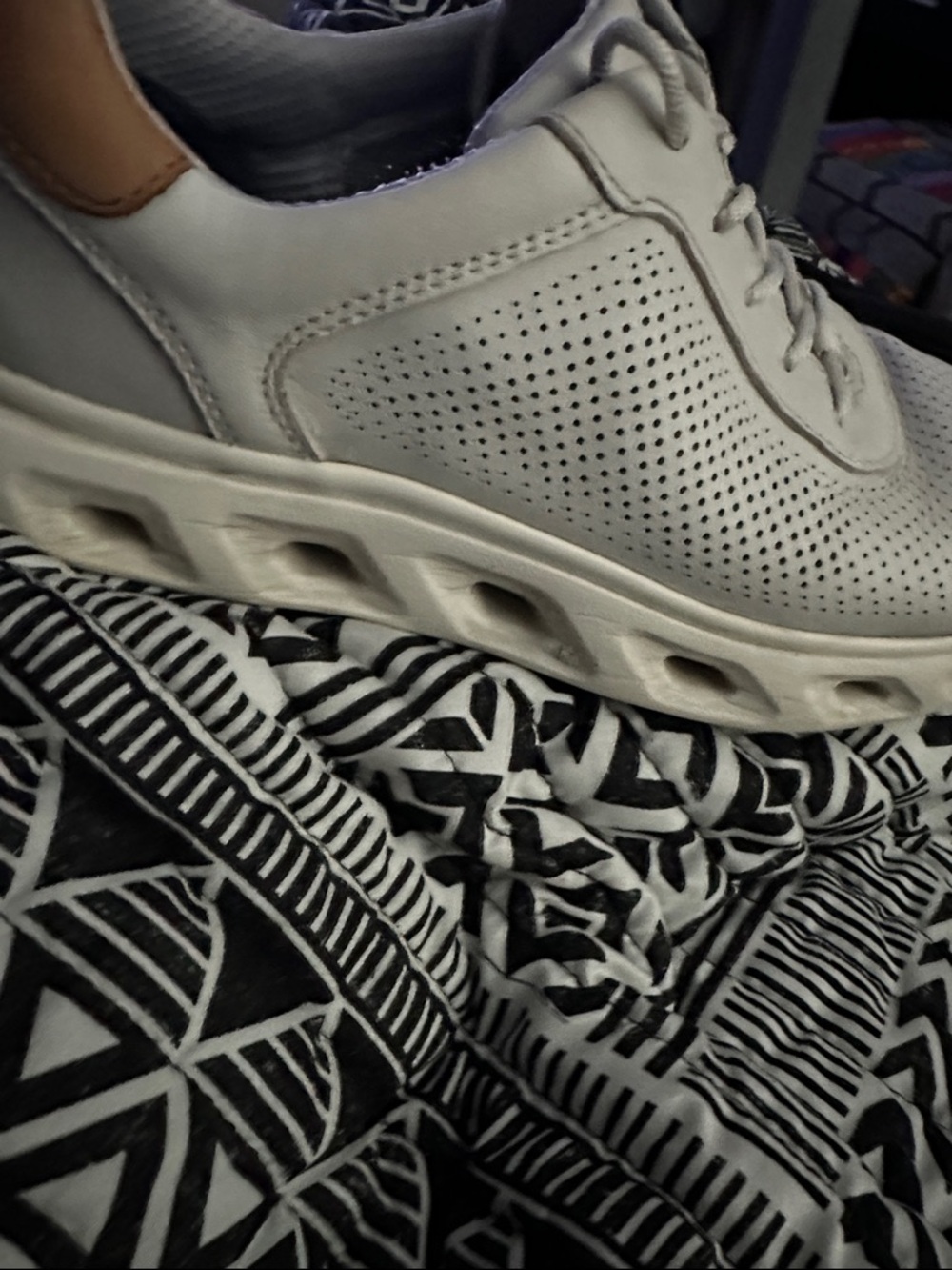 Johnston & Murphy White Perforated Lace-Up Sneakers with Tan Heel Tab